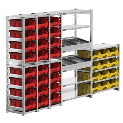 Shelving units for small parts and bin holders