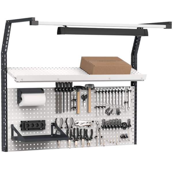 Perforated panels and accessories for workbenches