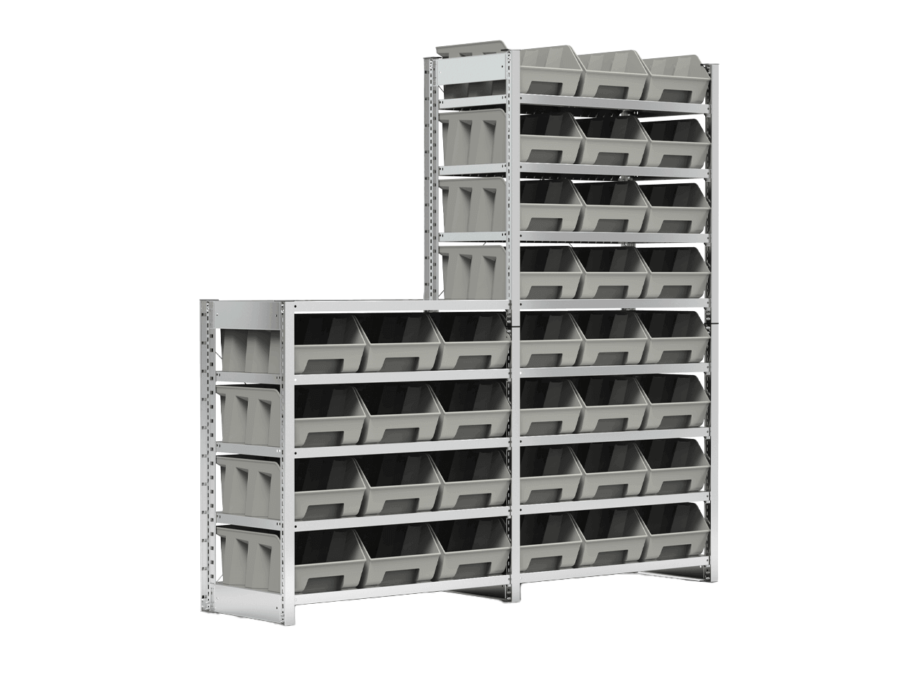 Rayonnages porte-bacs à étagères